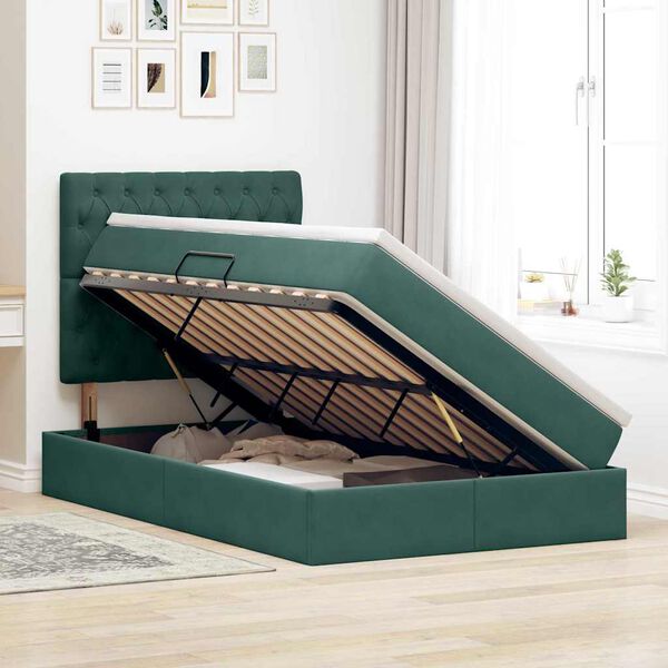 vidaXL Seng med opbevaring og madras M&oslash;rkegr&oslash;n 120 x 200 cm Fl&oslash;jl