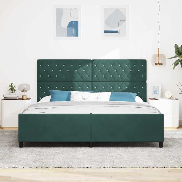 vidaXL Box spring seng med hovedg&aelig;rde M&oslash;rkegr&oslash;n 200 x 200 cm Fl&oslash;jl
