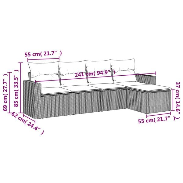 vidaXL sofas&aelig;t til haven 5 dele med hynder polyrattan sort