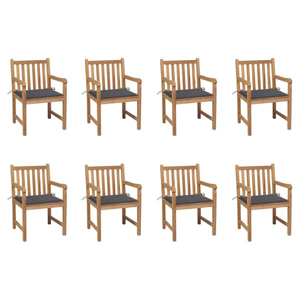 vidaXL havestole 8 stk. med antracitgr&aring; hynder massivt teaktr&aelig;