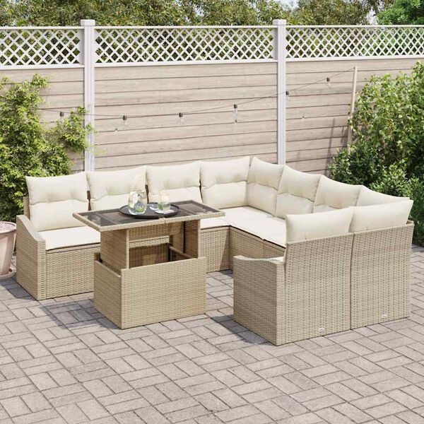 vidaXL Havesofa S&aelig;t med pude 9 pcs Beige og creme polyrattan