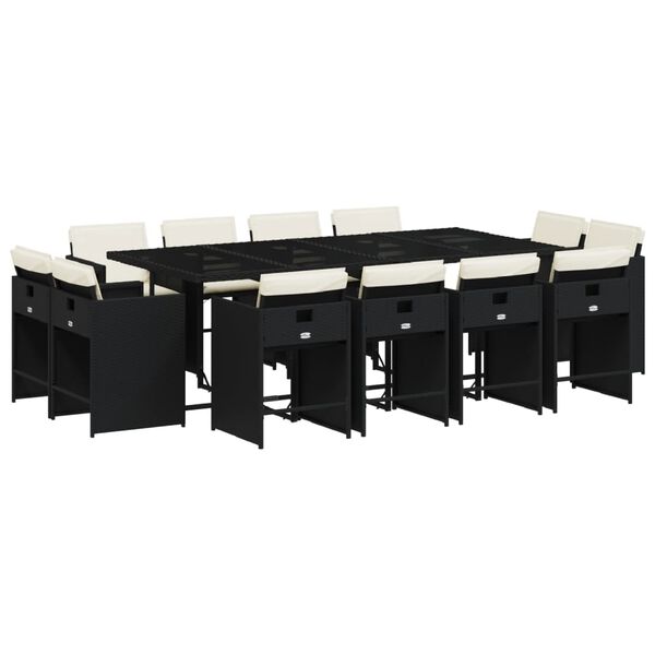 vidaXL spisebordss&aelig;t til haven 13 dele med hynder polyrattan sort