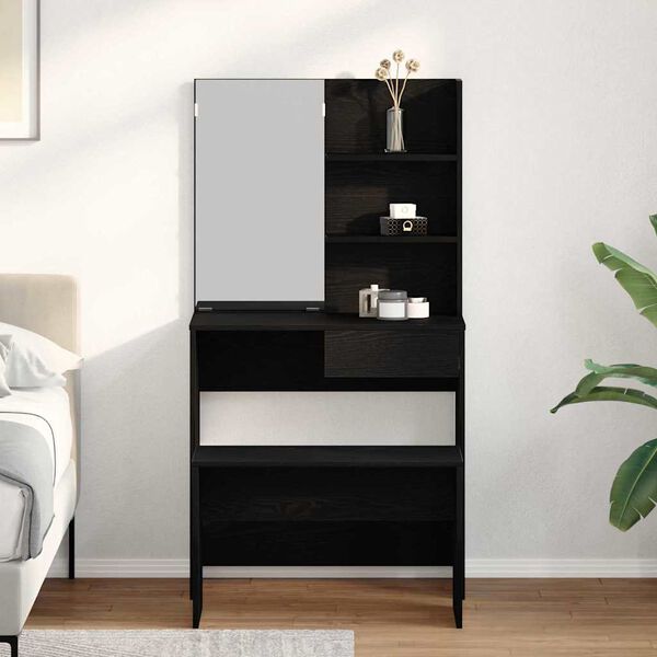 vidaXL Makeupbord Sæt med skuffe 2 pcs Sort eg Konstrueret træ