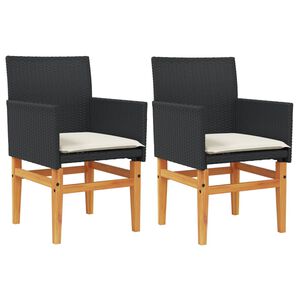 vidaXL havestole 2 stk. med hynder polyrattan og massivt tr&aelig; sort