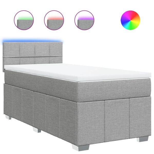 vidaXL kontinentalseng med madras 90x200 cm stof lysegr&aring;