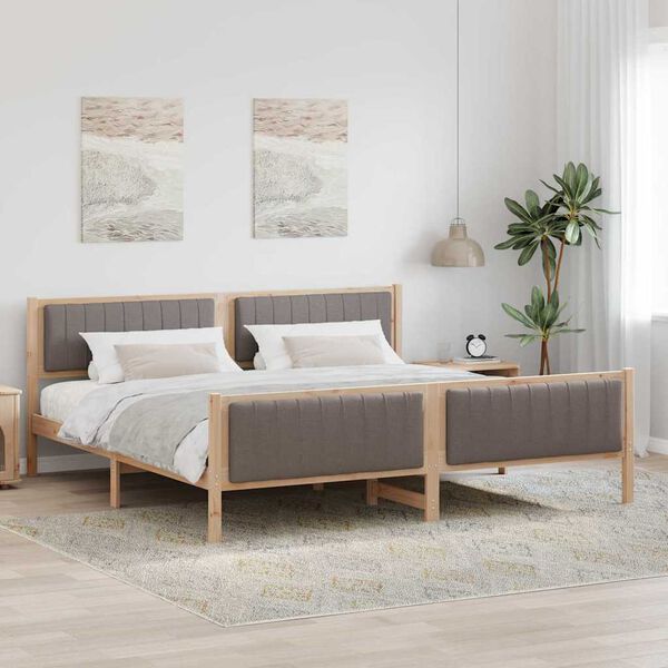 vidaXL Sengestel Brun og taupe 200 x 200 cm Massivt fyrretr&aelig;