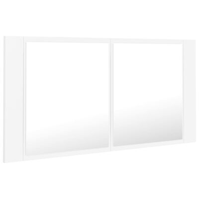 vidaXL badeværelsesskab m. spejl og LED-lys 90x12x45 cm akryl hvid