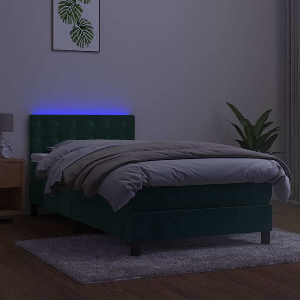 vidaXL kontinentalseng med madras og LED-lys 80x200 cm velour m&oslash;rkegr&oslash;n
