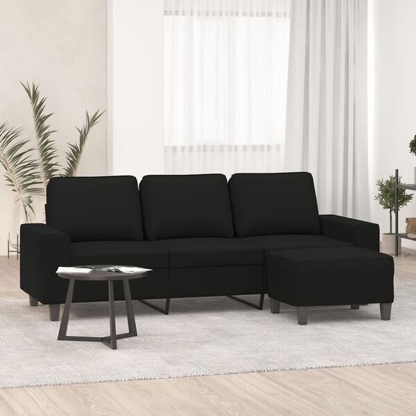 vidaXL 3-personers sofa med fodskammel 180 cm mikrofiberstof sort