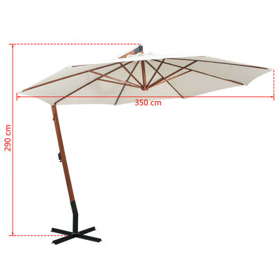 vidaXL hængende parasol 350 cm træstang hvid