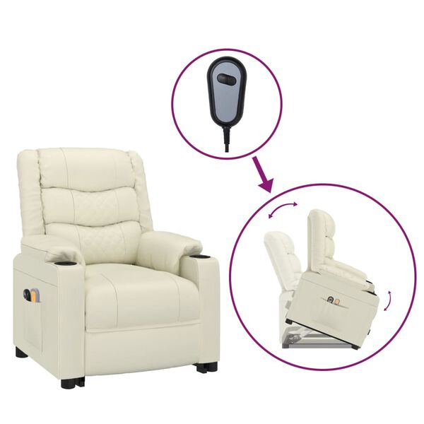 vidaXL massagestol med løftefunktion kunstlæder cremefarvet