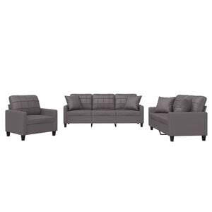 vidaXL sofas&aelig;t 3 dele med puder kunstl&aelig;der gr&aring;