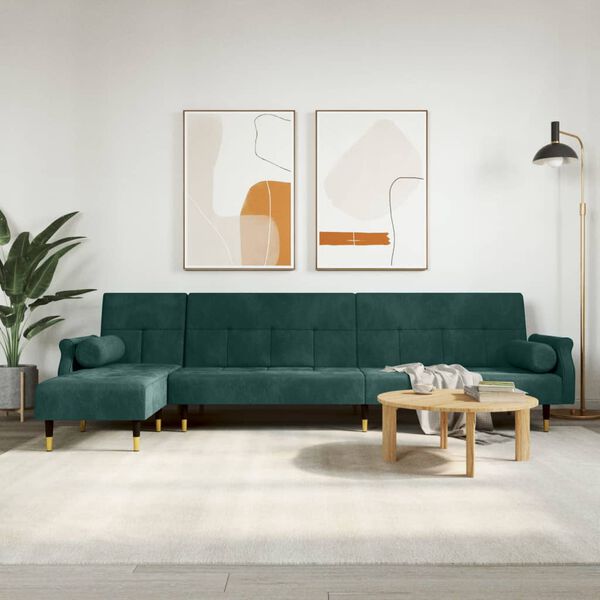 vidaXL L-formet sovesofa 271x140x70 cm velour m&oslash;rkegr&oslash;n