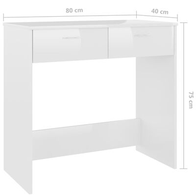 vidaXL skrivebord 80x40x75 cm konstrueret træ hvid højglans