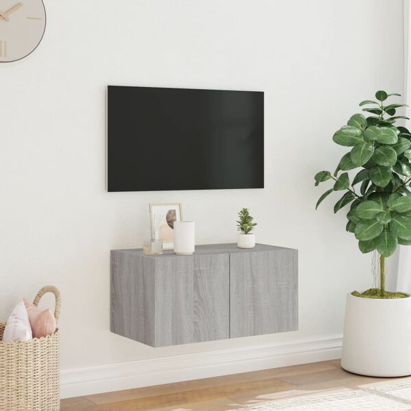 vidaXL v&aelig;gh&aelig;ngt tv-bord med LED-lys 60x35x31 cm gr&aring; sonoma-eg