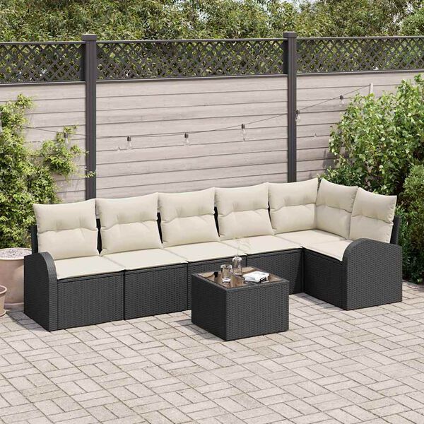 vidaXL Havesofa S&aelig;t med pude 7 pcs Sort Poly rattan