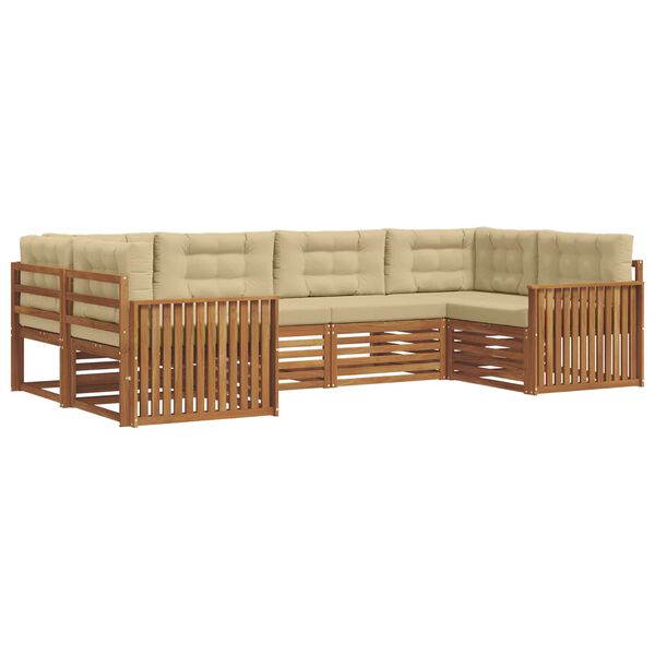 vidaXL Sofas&aelig;t med pude 6 pcs Naturlig og Beige Massivt Akacietr&aelig;