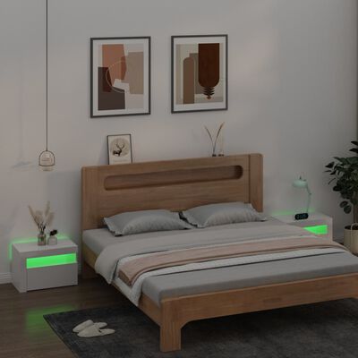 vidaXL sengeborde med LED-lys 2 stk. 60x35x40 cm hvid højglans