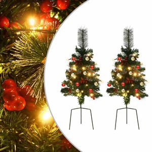 vidaXL kunstige juletr&aelig;er med lys 2 stk. til havesti 76 cm PVC