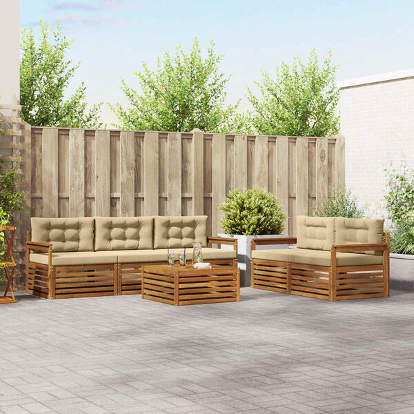 vidaXL Udend&oslash;rs sofagruppe med pude 6 pcs Naturlig og Beige