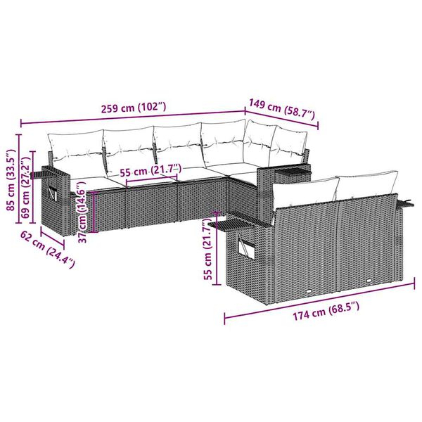 vidaXL sofas&aelig;t til haven 7 dele med hynder polyrattan lysegr&aring;