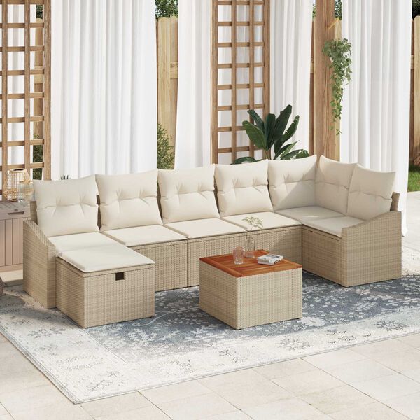 vidaXL Havesofa S&aelig;t med pude med opbevaring 8 pcs Beige Poly rattan