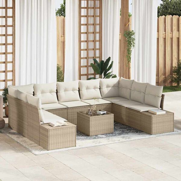 vidaXL Havesofa S&aelig;t med pude 9 pcs Beige og creme Polyrattan