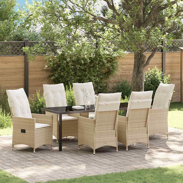 vidaXL Have Spisebordss&aelig;t med pude 7 pcs Beige polyrattan
