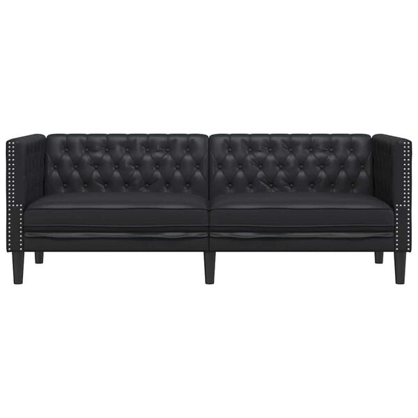 vidaXL Chesterfieldsofa Argyle Sort 194 x 74.5 x 70.5 cm Kunstlæder
