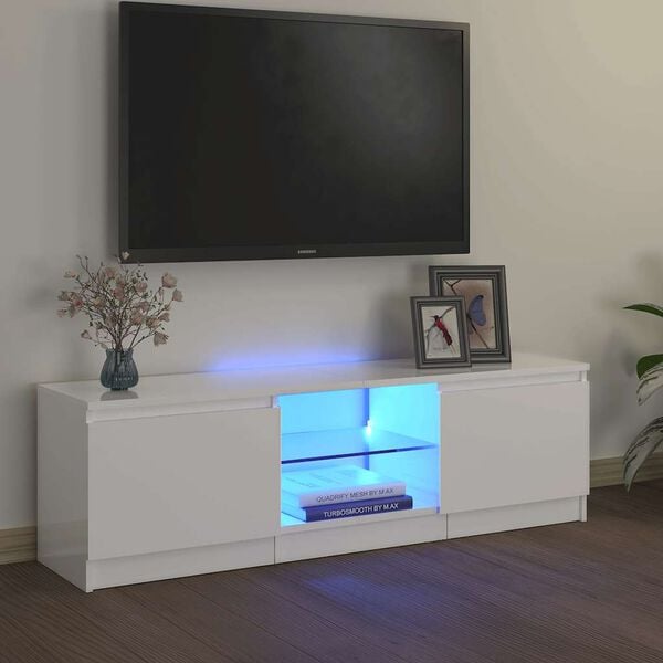 vidaXL tv-skab med LED-lys 120x30x36 cm hvid h&oslash;jglans