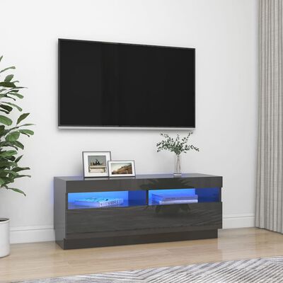 vidaXL tv-skab med LED-lys 100x35x40 cm grå højglans