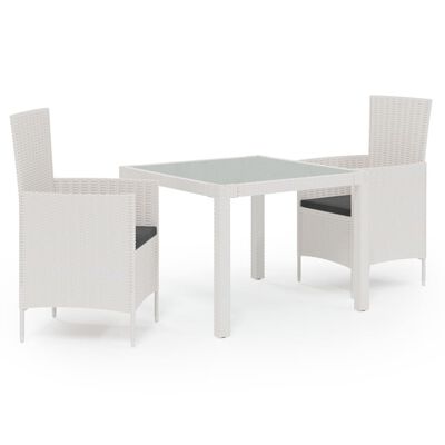vidaXL udendørs spisebordssæt 3 dele med hynder polyrattan hvid