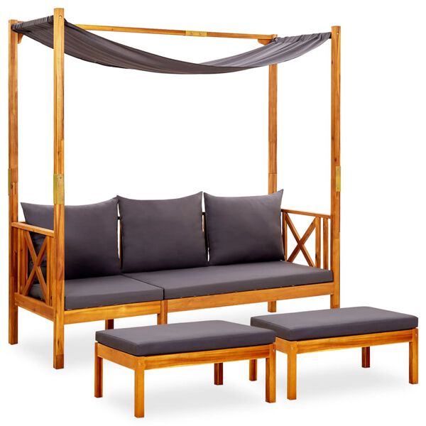 vidaXL havebænk med baldakin og fodskamler massivt akacietræ