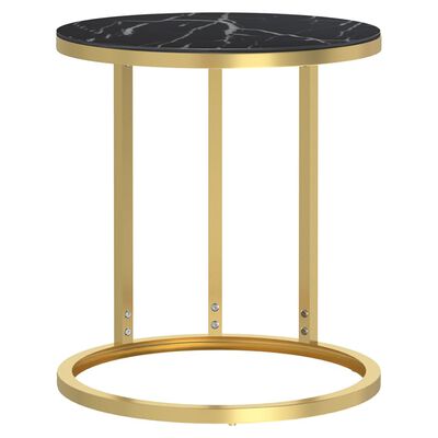 vidaXL sidebord 45 cm hærdet glas guldfarvet og sort marmor