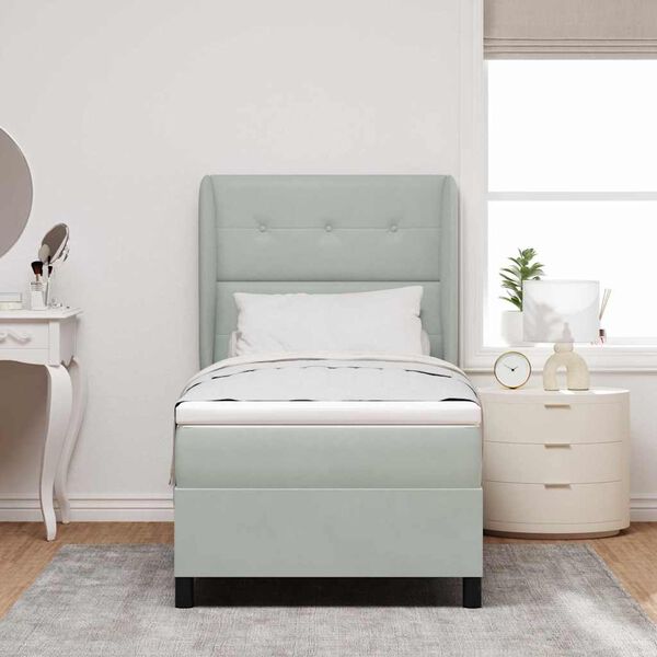 vidaXL Box spring seng med madras Lysegr&aring; 200 x 90 cm Fl&oslash;jl