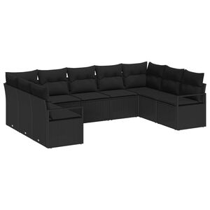 vidaXL Havesofa S&aelig;t med pude med opbevaring 9 pcs Sort polyrattan