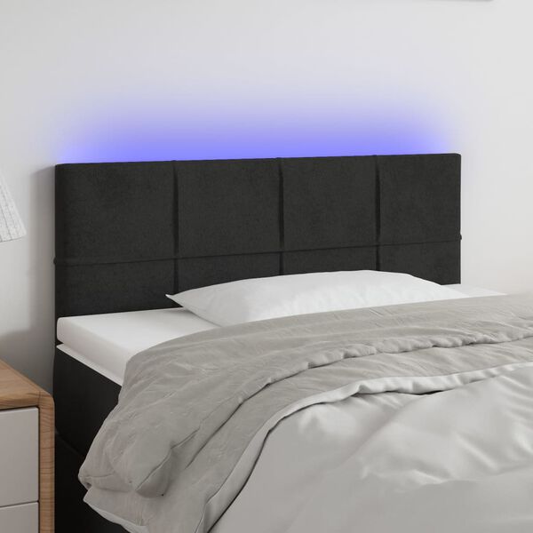 vidaXL sengegavl med LED-lys 100x5x78/88 cm fl&oslash;jl sort