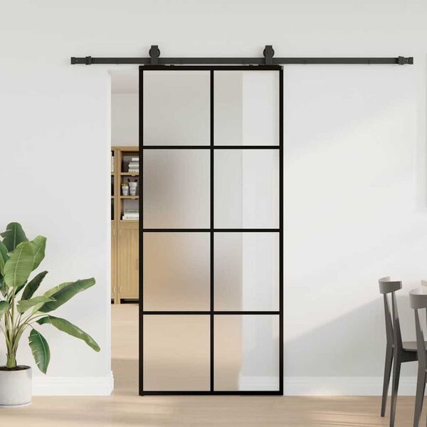 vidaXL skyded&oslash;r med hardwares&aelig;t 90x205 cm ESG glas sort