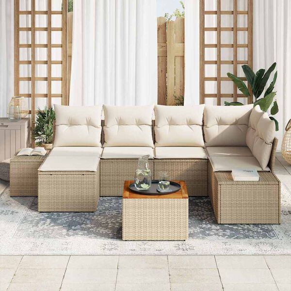 vidaXL Havesofa Sæt med pude 7 pcs Beige polyrattan