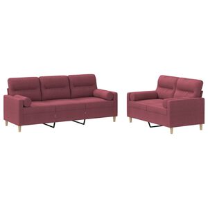 vidaXL sofas&aelig;t 2 dele med puder stof vinr&oslash;d