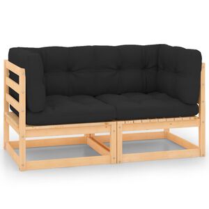 vidaXL hj&oslash;rnemodul til havesofa med hynder 2 stk. massivt fyrretr&aelig;