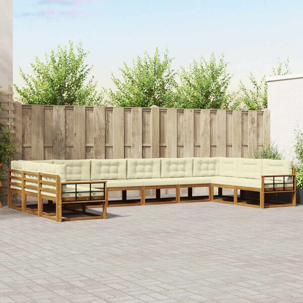 vidaXL Udend&oslash;rs sofagruppe med pude 10 pcs Naturlig og Fl&oslash;de