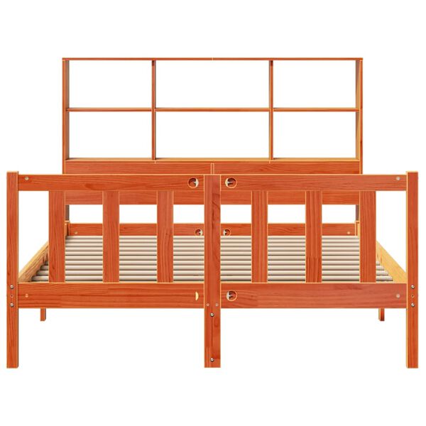 vidaXL seng med reol uden madras 135x190cm massivt fyrretræ gyldenbrun