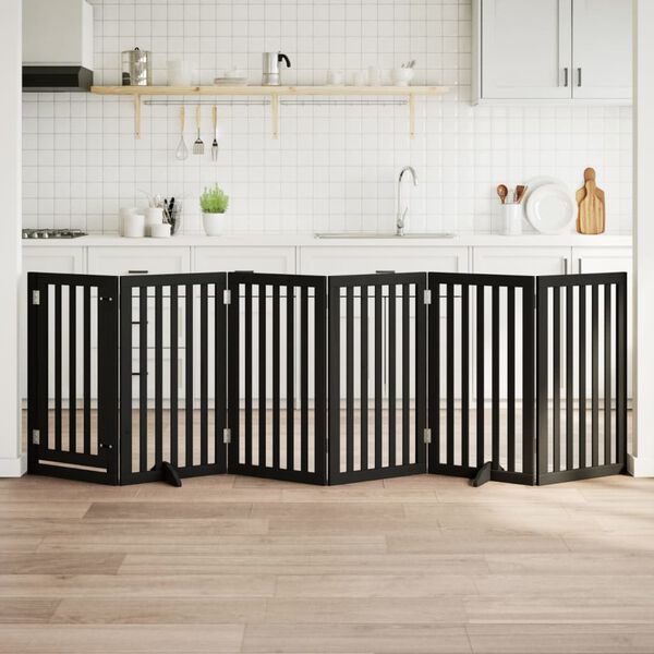 vidaXL hundel&aring;ge med d&oslash;r 6 paneler 300 cm foldbar poppeltr&aelig; sort