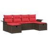 vidaXL Havesofa S&aelig;t 6 stk. Brun og R&oslash;d polyrattan