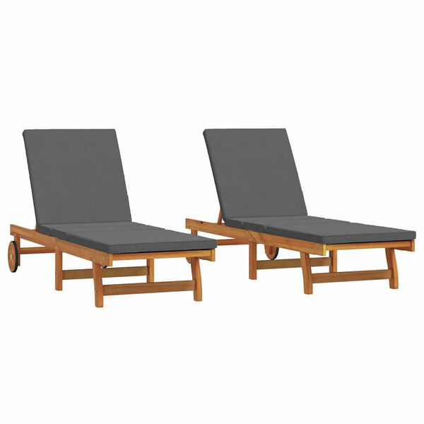 vidaXL Solstol med pude 2 pcs Brun 63 x 199 x 85cm Massivt akacietræ