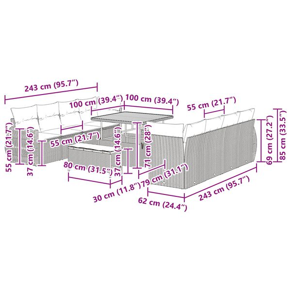 vidaXL Havesofa S&aelig;t med opbevaring 11 pcs Sort Poly rattan