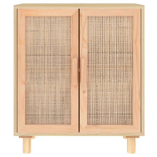 vidaXL skænk 60x30x70 cm massivt fyrretræ og naturlig rattan brun