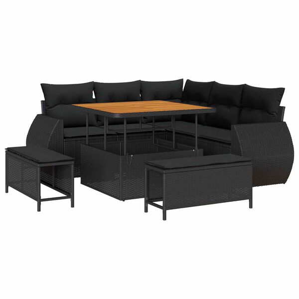 vidaXL Havesofa S&aelig;t med pude med opbevaring 8 pcs Sort polyrattan
