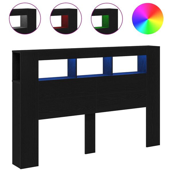 vidaXL LED sengegavl Sort eg 160 x 18,5 x 103,5 cm Konstrueret træ